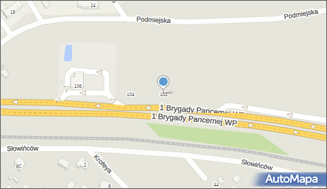 Wejherowo, 1 Brygady Pancernej Wojska Polskiego, 102, mapa Wejherowo