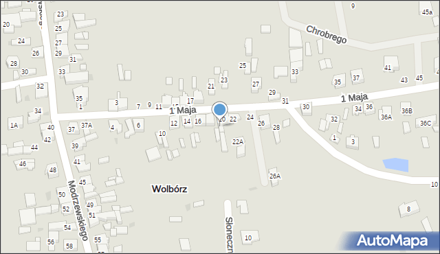 Wolbórz, 1 Maja, 20a, mapa Wolbórz