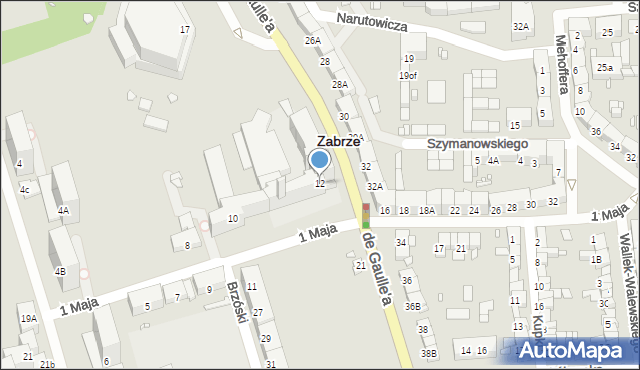 Zabrze, 1 Maja, 12, mapa Zabrza