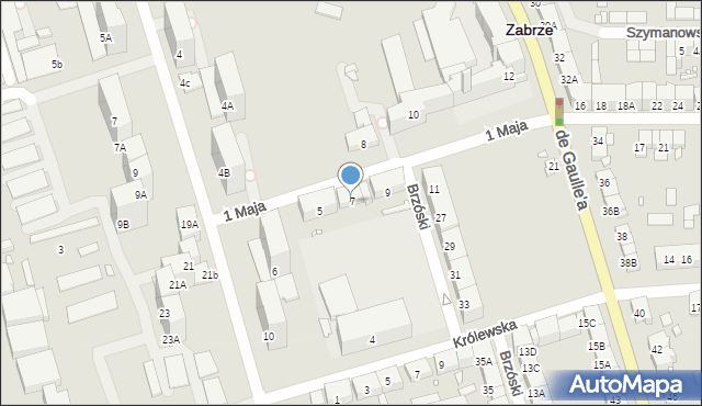 Zabrze, 1 Maja, 7, mapa Zabrza