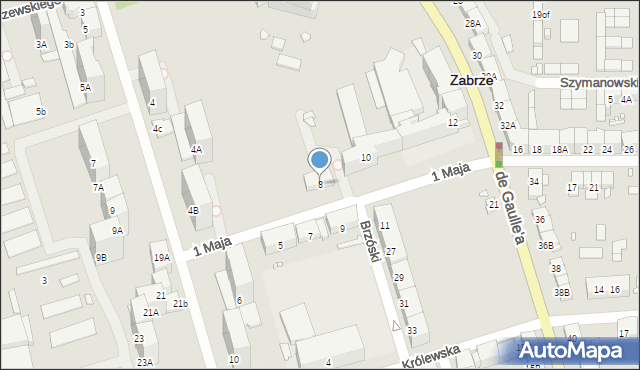 Zabrze, 1 Maja, 8, mapa Zabrza