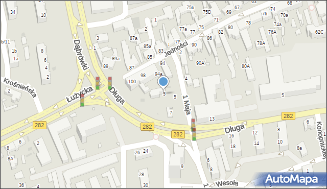 Zielona Góra, 1 Maja, 3, mapa Zielona Góra