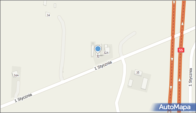 Żnin-Wieś, 1 Stycznia, 32, mapa Żnin-Wieś