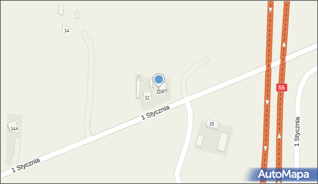 Żnin-Wieś, 1 Stycznia, 32A, mapa Żnin-Wieś