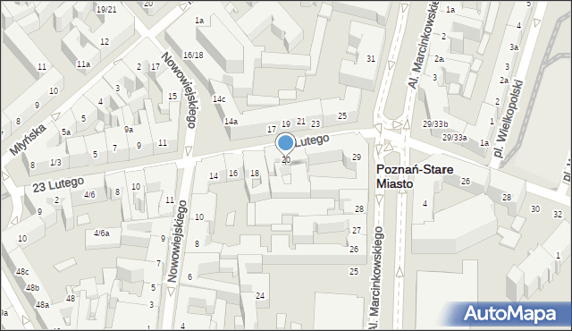 Poznań, 23 Lutego, 20, mapa Poznania