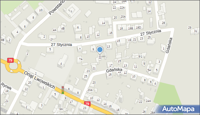 Sosnowiec, 27 Stycznia, 11, mapa Sosnowca