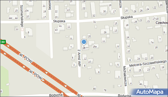 Warszawa, 2 Armii Wojska Polskiego, 16, mapa Warszawy