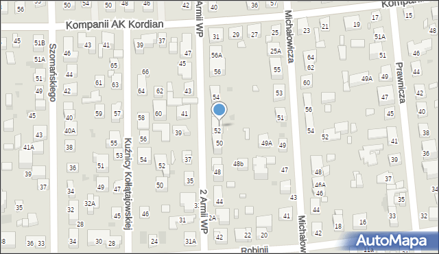 Warszawa, 2 Armii Wojska Polskiego, 52A, mapa Warszawy