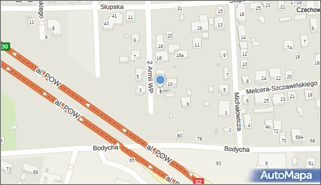 Warszawa, 2 Armii Wojska Polskiego, 8, mapa Warszawy