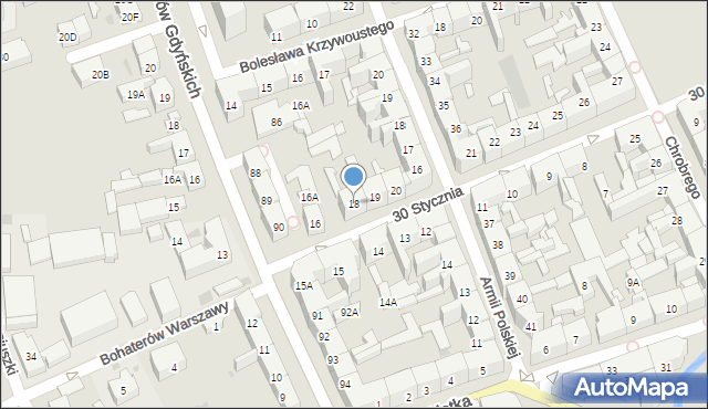 Gorzów Wielkopolski, 30 Stycznia, 18, mapa Gorzów Wielkopolski