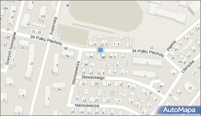 Biała Podlaska, 34 Pułku Piechoty, 6c, mapa Białej Podlaskiej