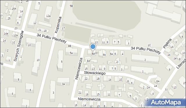 Biała Podlaska, 34 Pułku Piechoty, 6d, mapa Białej Podlaskiej