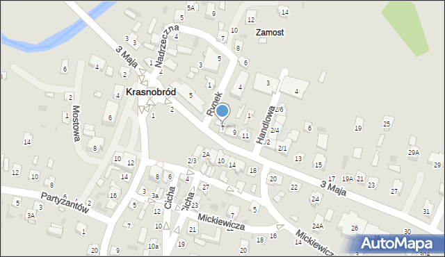 Krasnobród, 3 Maja, 7, mapa Krasnobród