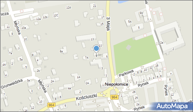 Niepołomice, 3 Maja, 9, mapa Niepołomice