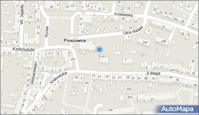 Proszowice, 3 Maja, 1, mapa Proszowice