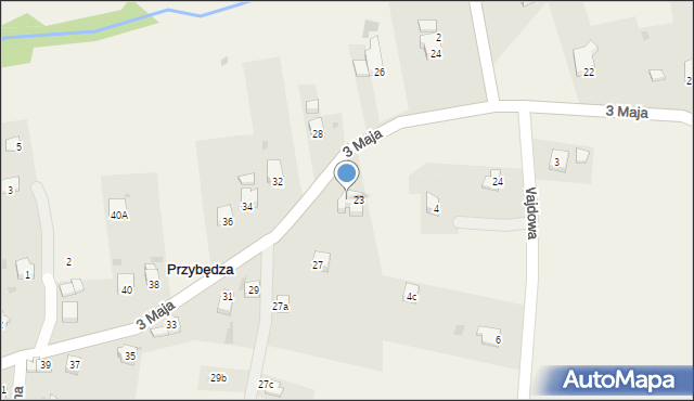 Przybędza, 3 Maja, 25, mapa Przybędza