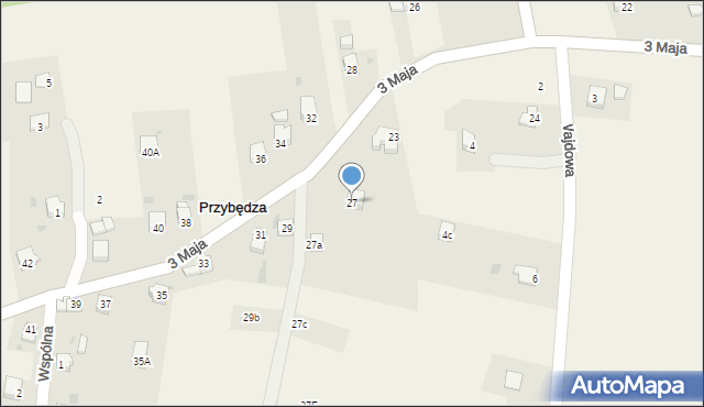 Przybędza, 3 Maja, 27, mapa Przybędza