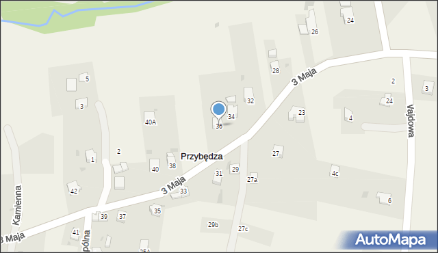 Przybędza, 3 Maja, 36, mapa Przybędza