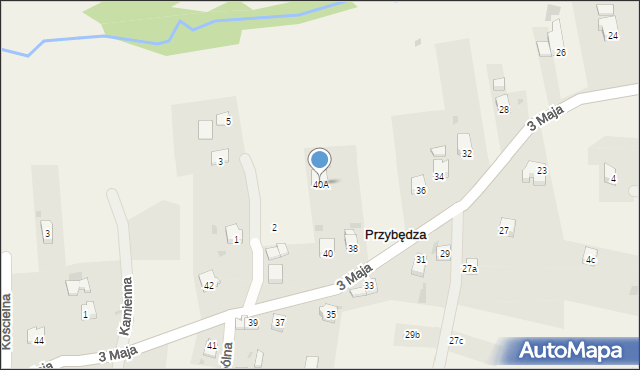 Przybędza, 3 Maja, 40A, mapa Przybędza