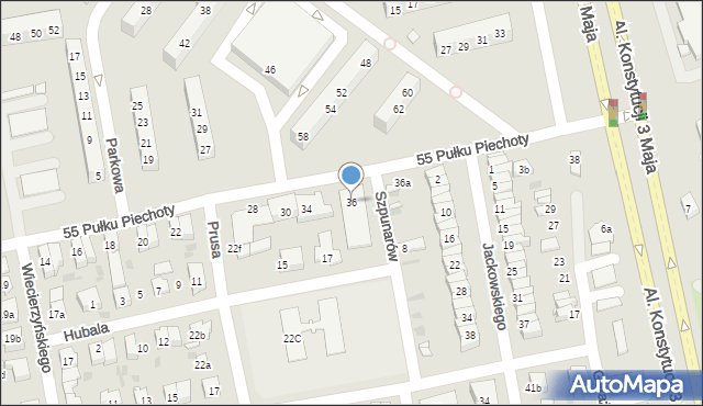 Leszno, 55. Pułku Piechoty, 36, mapa Leszno