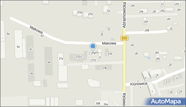 Lublin, Abramowicka, 37A, mapa Lublina