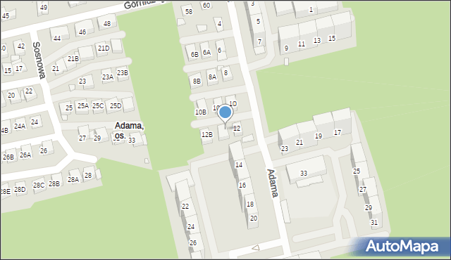 Katowice, Adama, 12A, mapa Katowic