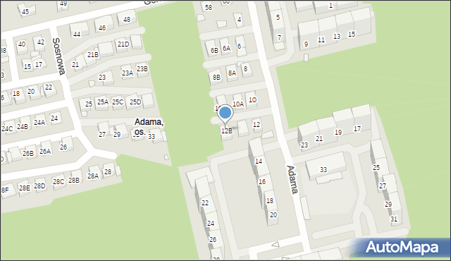 Katowice, Adama, 12B, mapa Katowic