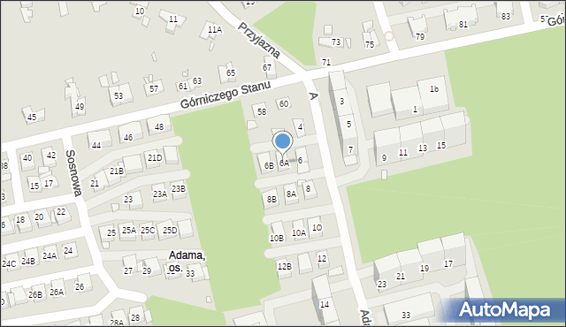 Katowice, Adama, 6A, mapa Katowic