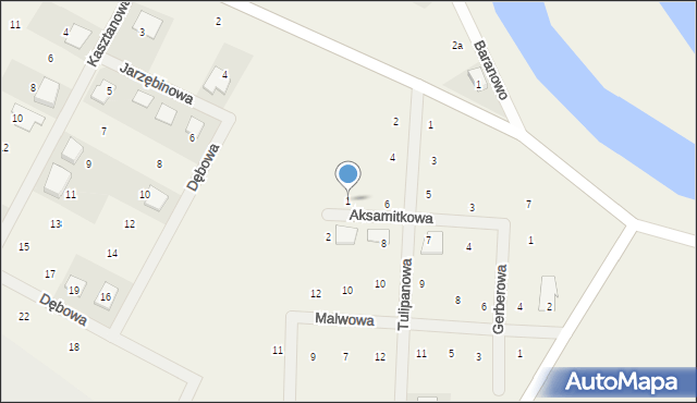 Baranowo, Aksamitkowa, 1, mapa Baranowo