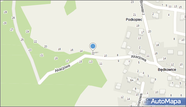 Będkowice, Akacjowa, 12, mapa Będkowice