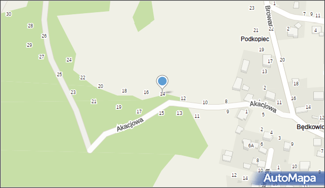 Będkowice, Akacjowa, 14, mapa Będkowice