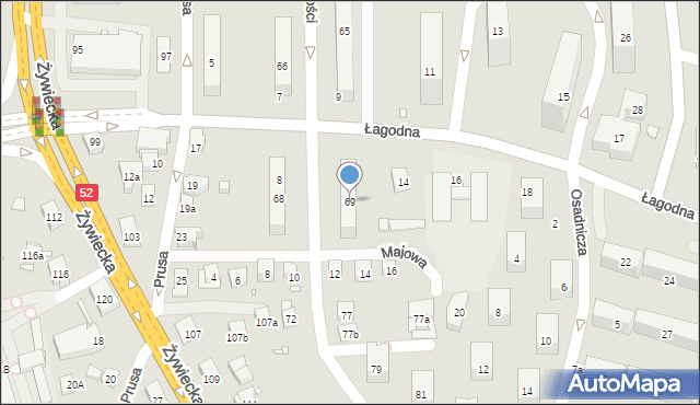 Bielsko-Biała, Akademii Umiejętności, 69, mapa Bielsko-Białej