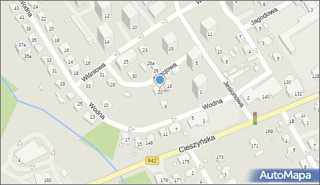 Bielsko-Biała, Akacjowa, 21, mapa Bielsko-Białej