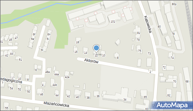 Bielsko-Biała, Aktorów, 12, mapa Bielsko-Białej