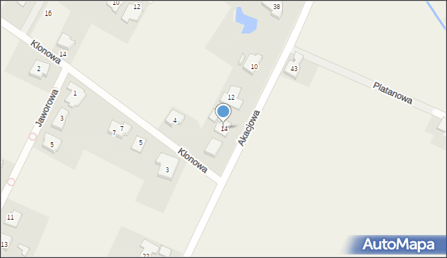 Biestrzyków, Akacjowa, 14, mapa Biestrzyków