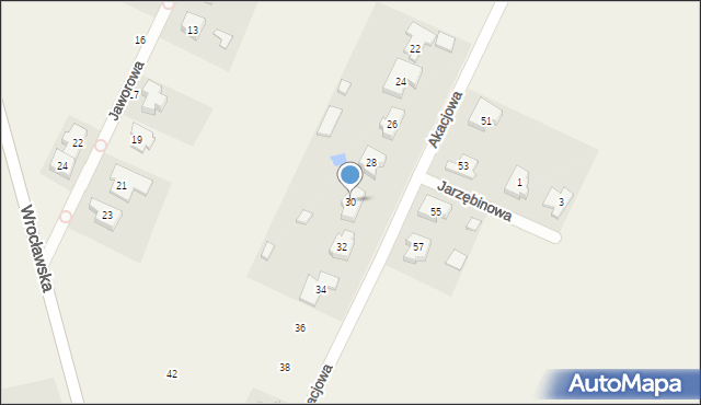 Biestrzyków, Akacjowa, 30, mapa Biestrzyków