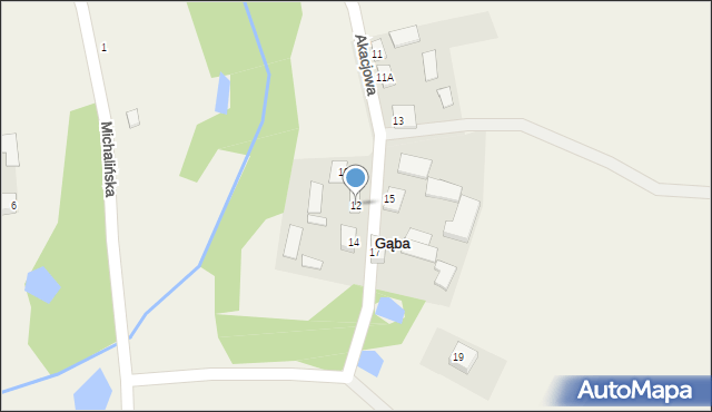 Gąba, Akacjowa, 12, mapa Gąba