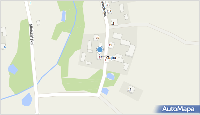 Gąba, Akacjowa, 14, mapa Gąba