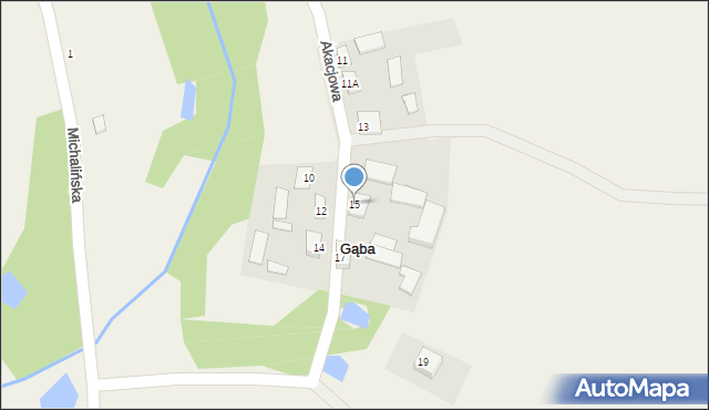 Gąba, Akacjowa, 15, mapa Gąba