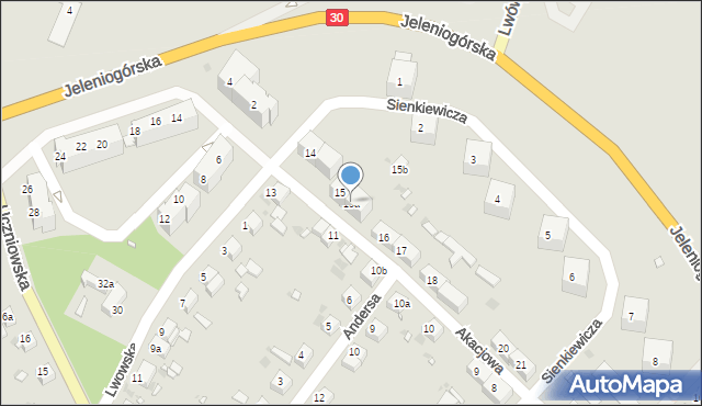 Gryfów Śląski, Akacjowa, 15a, mapa Gryfów Śląski