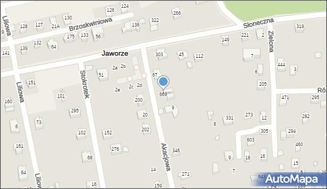 Jaworze, Akacjowa, 669, mapa Jaworze