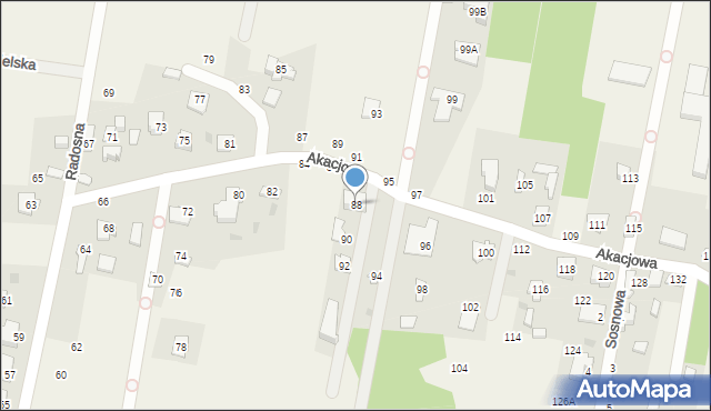 Kaliszki, Akacjowa, 88, mapa Kaliszki