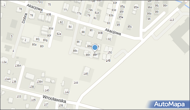 Kiełczów, Akacjowa, 86f, mapa Kiełczów