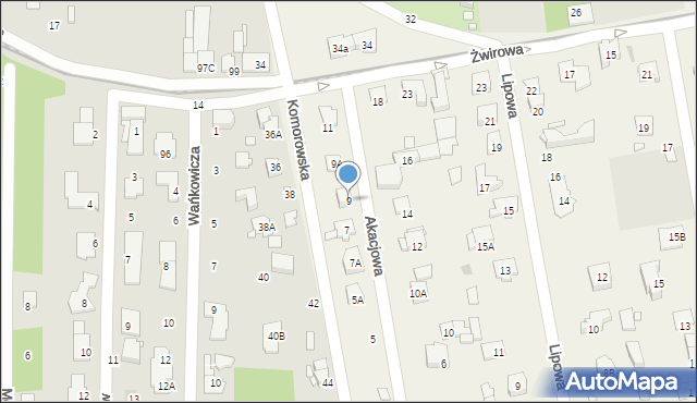 Komorów, Akacjowa, 9, mapa Komorów