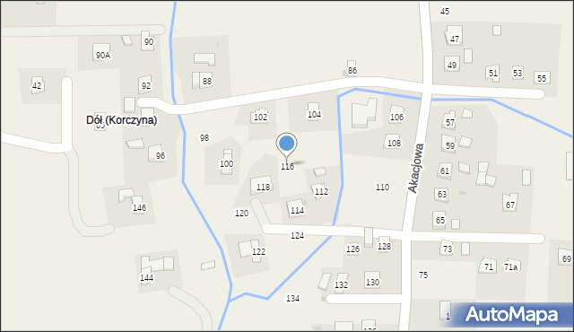 Korczyna, Akacjowa, 116, mapa Korczyna