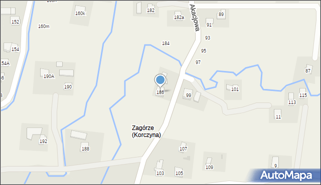 Korczyna, Akacjowa, 186, mapa Korczyna