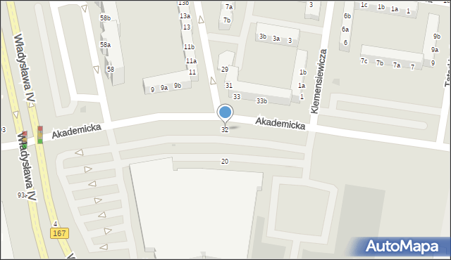 Koszalin, Akademicka, 32, mapa Koszalina