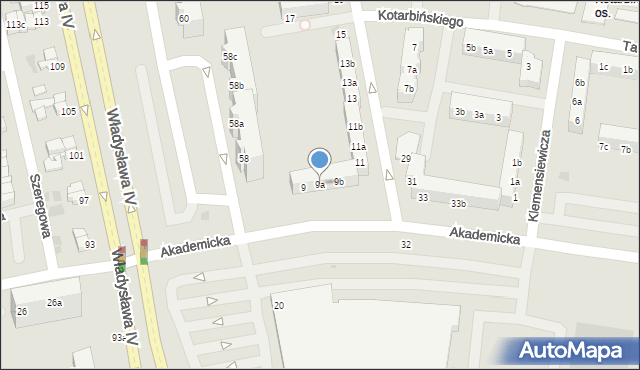 Koszalin, Akademicka, 9a, mapa Koszalina