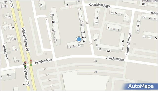 Koszalin, Akademicka, 9b, mapa Koszalina