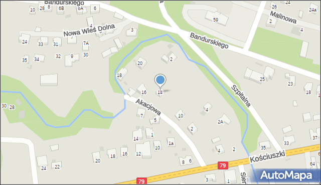 Krzeszowice, Akacjowa, 14, mapa Krzeszowice